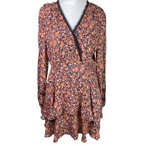 Greylin Orange and Black Floral Long Sleeve Dress